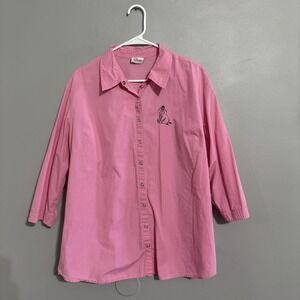 Vintage Disney Store Snap Button Down Eeyore Embroidered Shirt Pink Sz XL